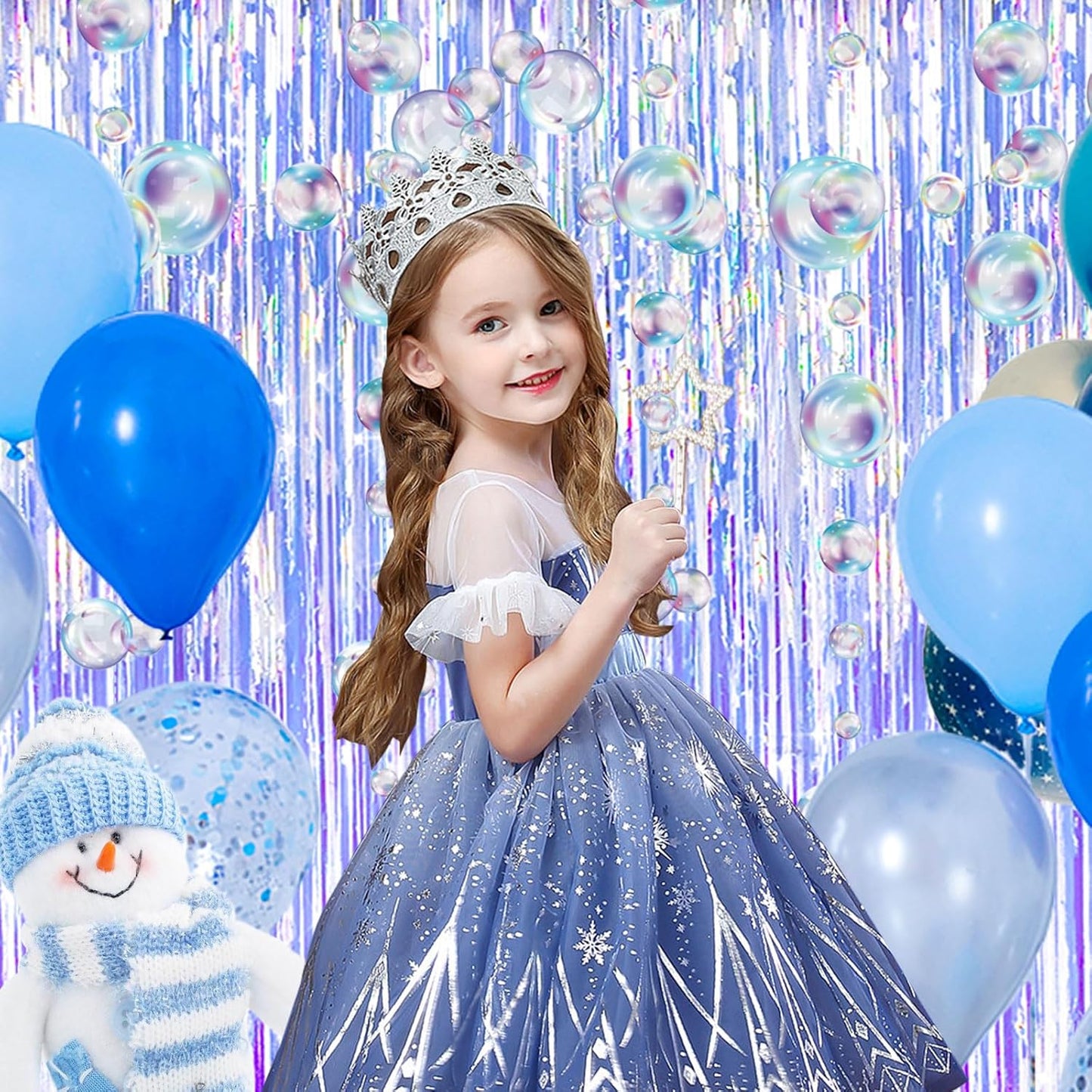 Skiennix Iridescent Party Streamers - Tinsel Foil Fringe Curtains & Colorful Bubble Garlands | Ocean Party Decor
