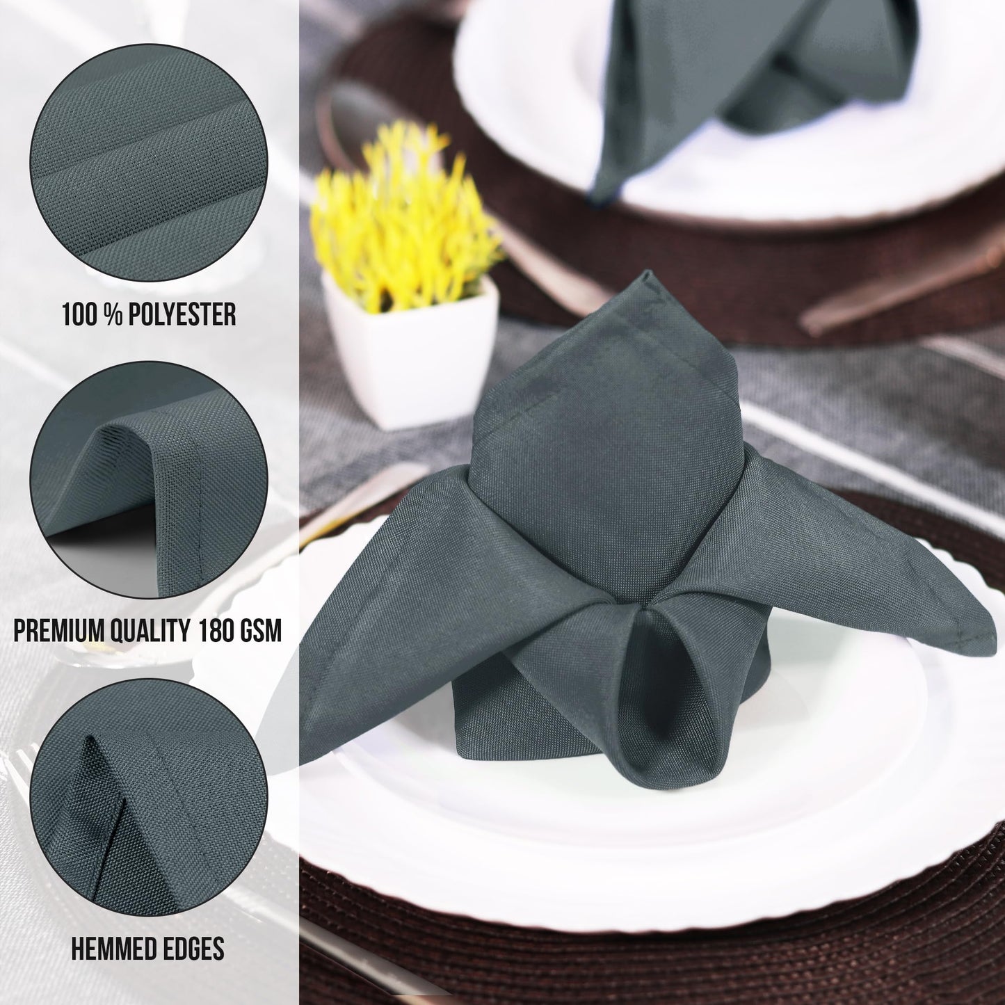 Utopia Home Charcoal Grey Cloth Napkins (12 Pack, 18x18 Inches), Ideal Dinner Napkins for Party, Wedding and Lunch/Dinner