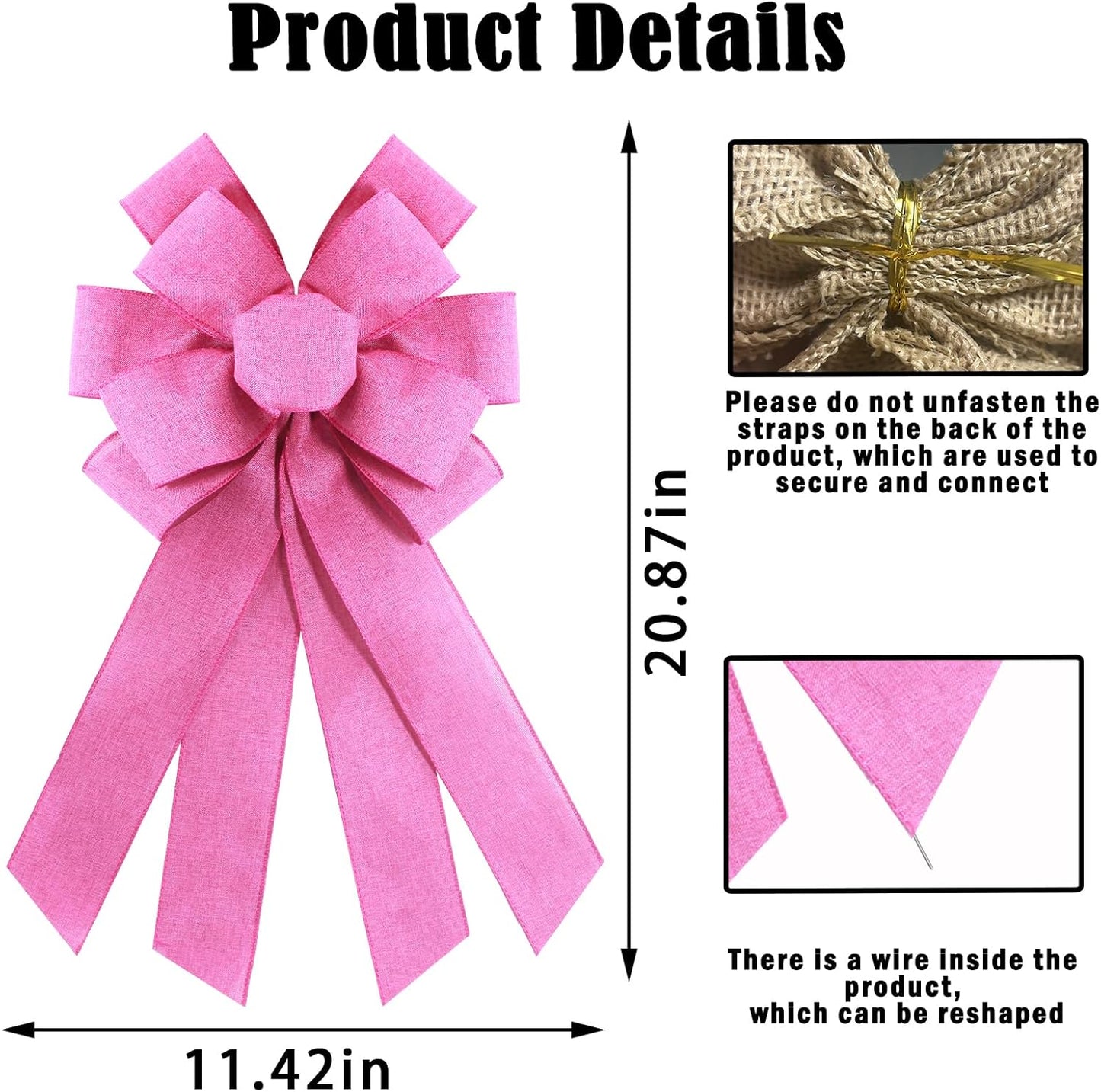 Rose Pink Burlap Wreath Bow - 20 x 11 Inches | Festive Pink Mesh Ribbon for Home Decor