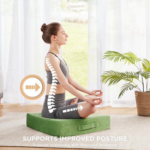 Codi High Density Foam Floor Pillow 2 Sets, Large Meditation Cushions Seating for Adults and Yoga Sitting, Washable Thick Couch Cushion with Soft Tufted Covers - 22 * 22 * 5inch Green