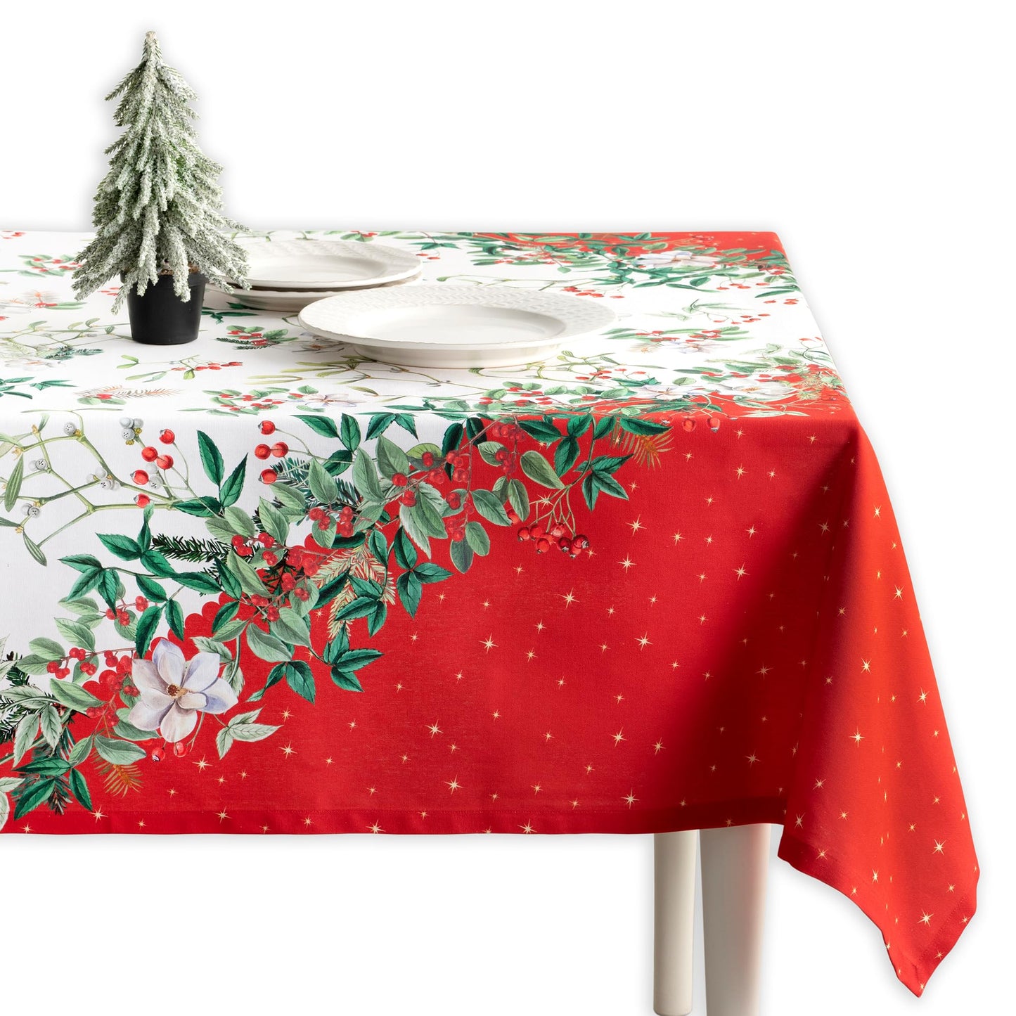 Maison d' Hermine Table Cloth Rectangle Table 100% Cotton 70 x 108 Inches Fall Tablecloth Reusable Everyday Use for Thanksgiving Christmas Decorations Dining Farmhouse Party (Noel)