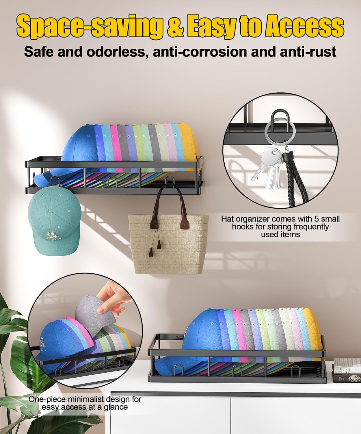 Metal Hat Rack by [Brand Name] - Sturdy Wall Organizer for Up to 40 Baseball Caps | Black