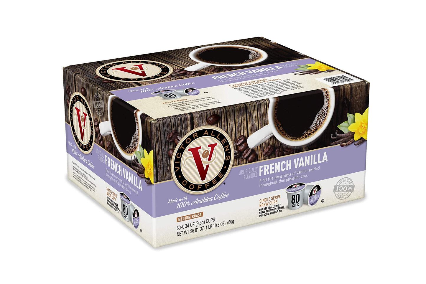 Donut Shop Blend for K-Cup Keurig 2.0 Brewers, Victor Allen Coffee, Medium Roast Single Serve Coffee Pods, 80 Count & French Vanilla for K-Cup Keurig 2.0 Brewers, 80 Count