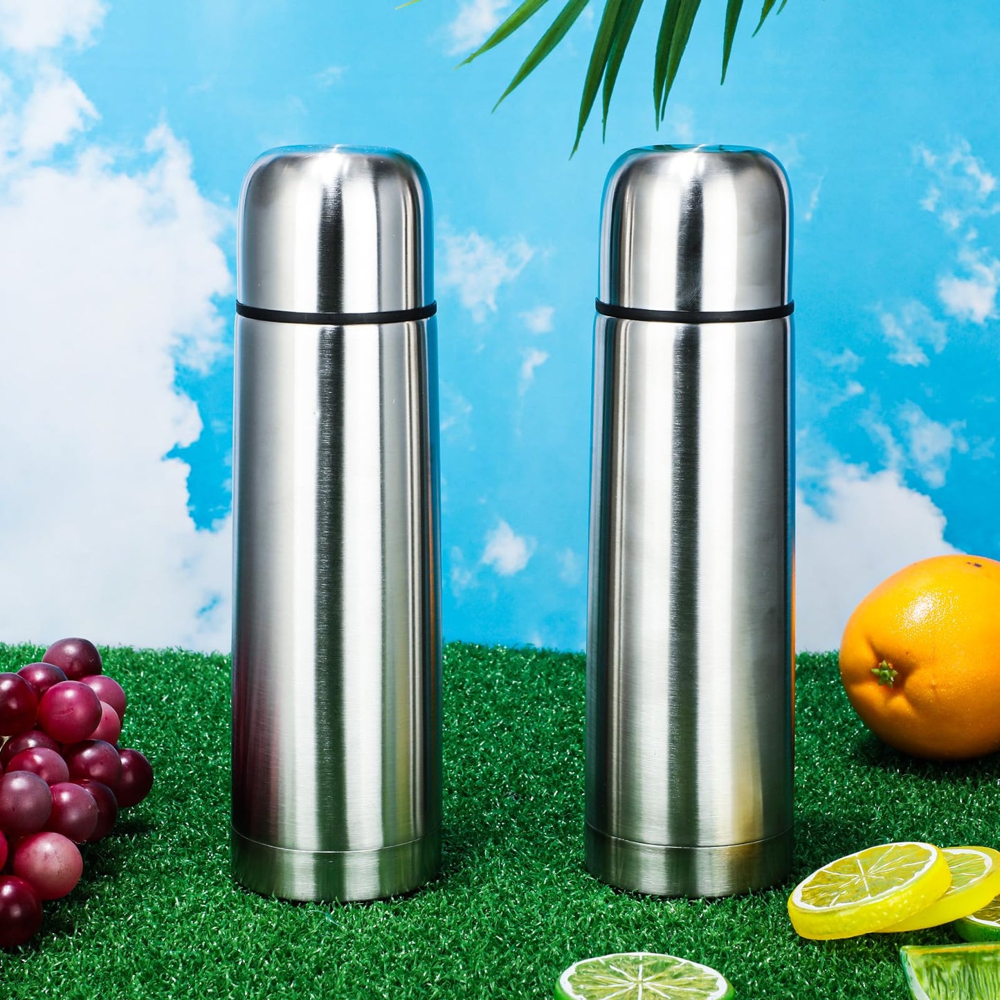 Domensi 4 Pcs Stainless Steel Thermal Bottle 17 oz/ 500 ml Hot Water Flask Coffee Travel Mugs with Cup Cafe Sealed Vacuum Insulated Bottles for Hot Drinks