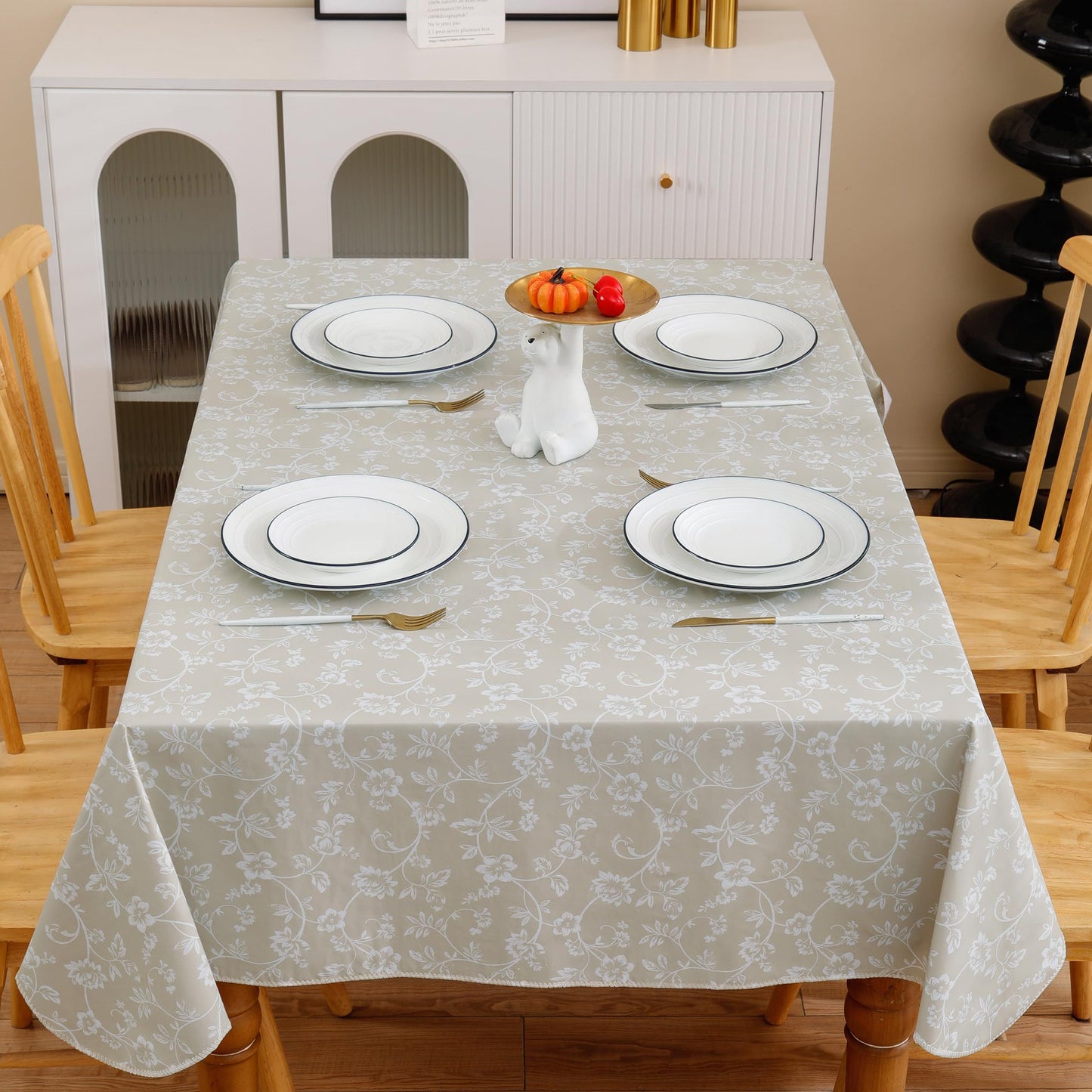 Heavy Duty Vinyl Tablecloth with Flannel Backing Waterproof Oil-Proof Plastic Table Cloth Stain-Resistant Wipeable Rectangle or Square Table Cover for Indoor and Outdoor (Red Flower,54x54 Inch)
