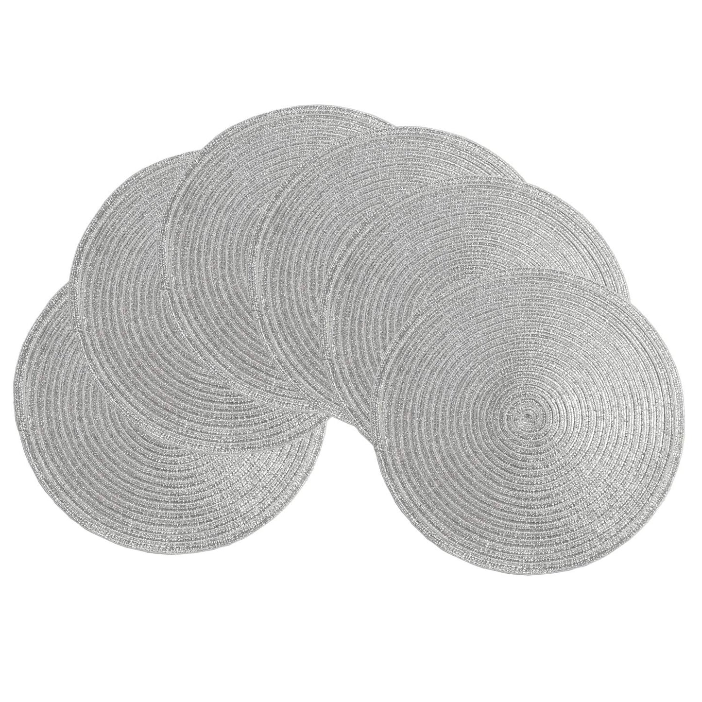 SHACOS Silver Glitter Round Placemats Set of 6 Sparkle Bling Place Mats Glitz Table Mats for Holiday Home Party Wedding Festive Table Decoration (6, Silver)