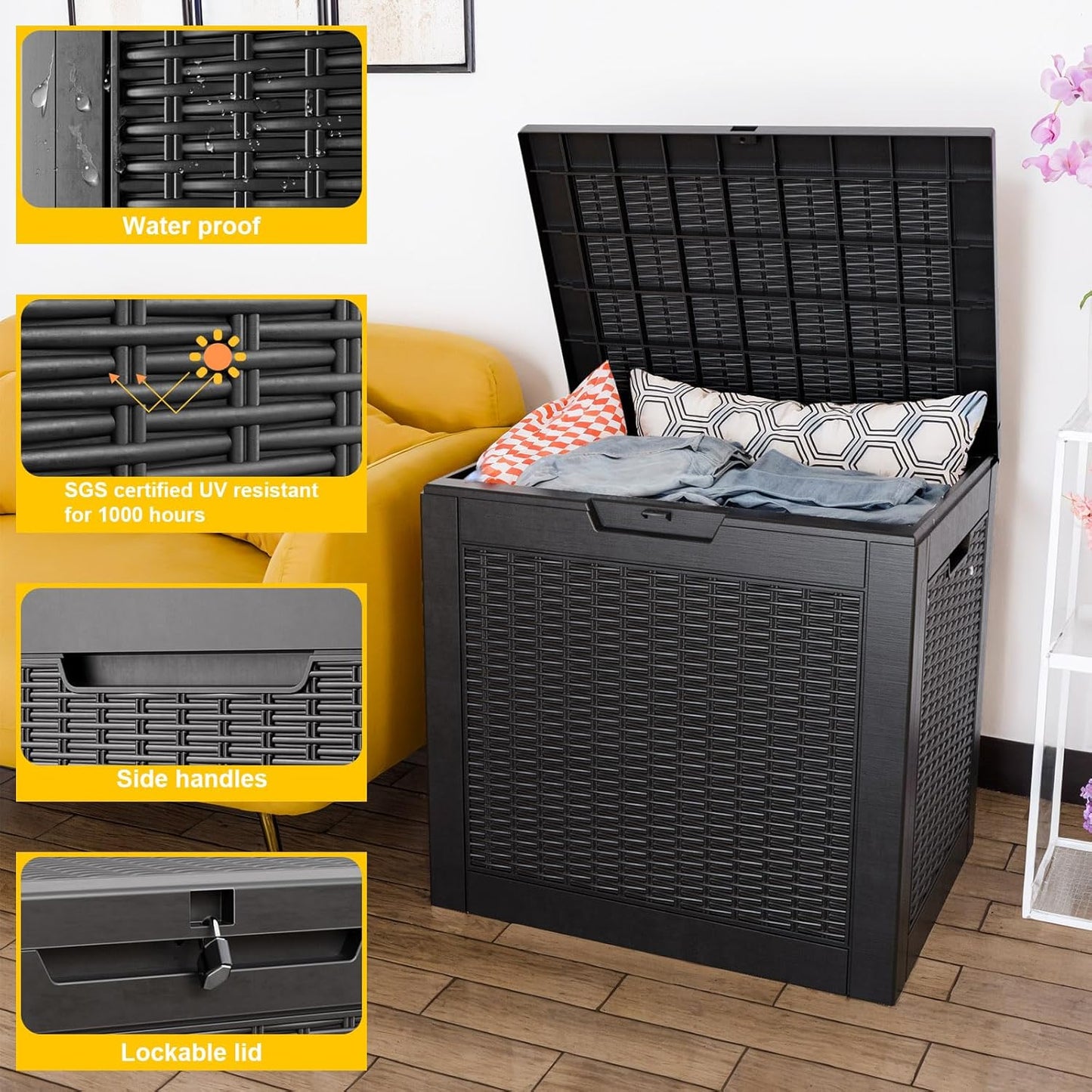 Regine Switzerland 31 Gallon Outdoor Deck Box - Lockable Waterproof Storage for Garden Tools & Cushions | Black