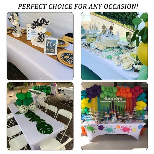 Fivenl 6FT Spandex Table Cover Table Cloth for Folding Tables Fitted Rectangular Tablecover Washable Wrinkle Resistant Polyester Stretch Tablecloth Protector for Wedding Banquet Party (4 Pack, White)