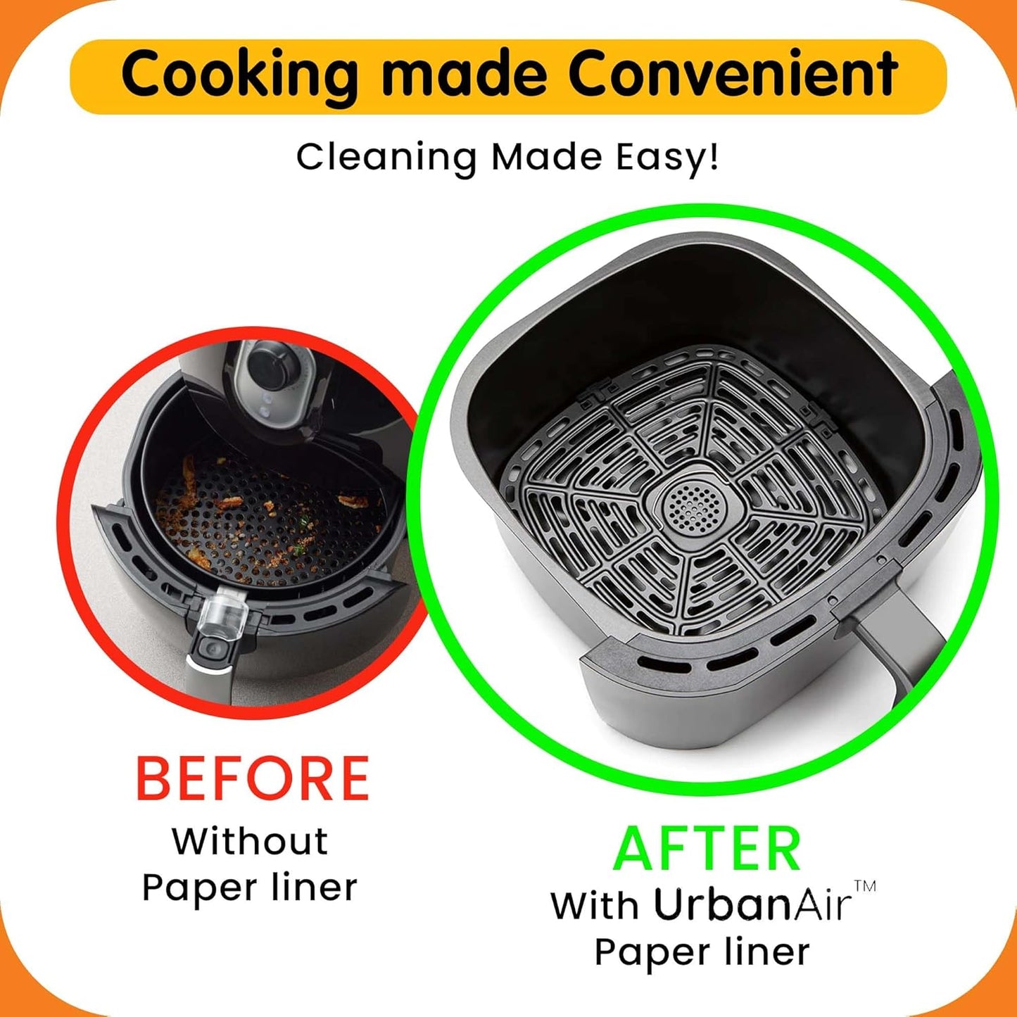 UrbanAir 8-Inch Square Air Fryer Paper Liners - 125 Pcs Non-Stick, Heat-Resistant, Bleach-Free | Perfect Fit for Easy Cleanup