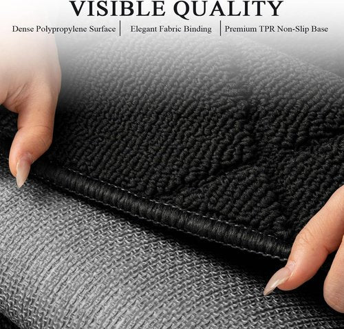 Hicorfe Indoor Doormat - Non-Slip Absorbent Welcome Mat | 48"x32" Rubber Backing for Dirt-Trapping, Washable Design (Black)
