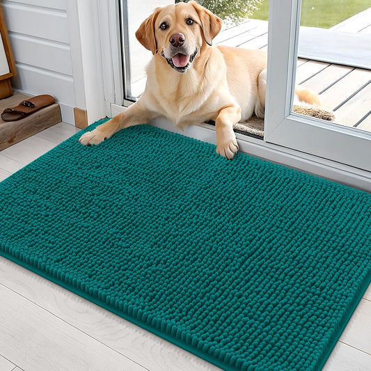 OLANLY Dog Door Mat - Absorbent Non-Slip Mud Mat for Dogs | Quick Dry Chenille, 35x24, Lake Blue
