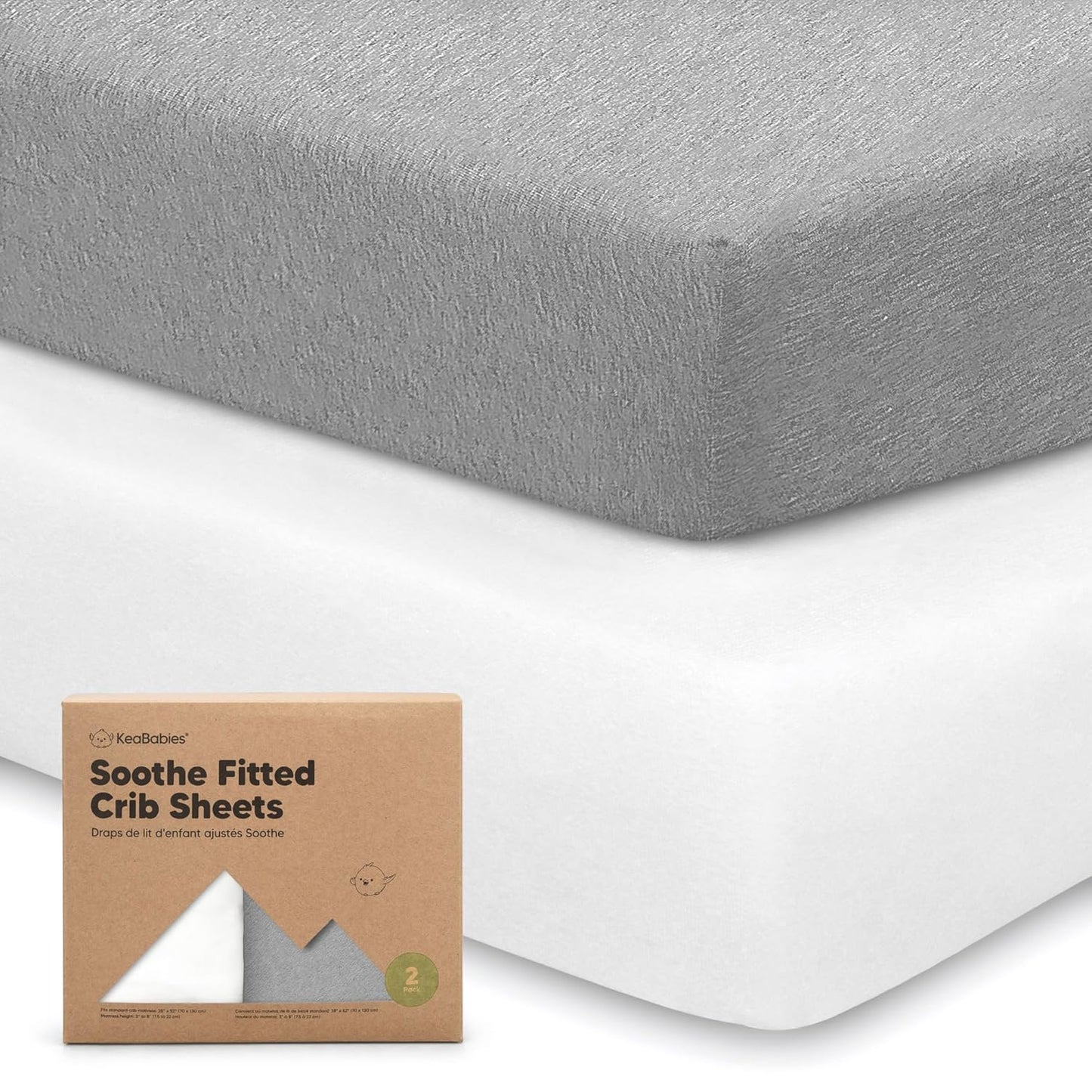 KeaBabies Organic Crib Sheets - 2-Pack Fitted Jersey Cotton for Boys & Girls | Soft, Breathable, 52x28 (Cloud)