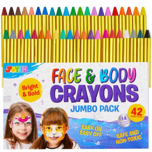 42PCS Face and Body Paint Crayons, XL Face Painting Kit Safe and Non-Toxic Ultimate Party Pack Including 14 Metallic Colors for Birthday Makeup Party Supplies, Festivals, Gifts for Kids Girls Boys