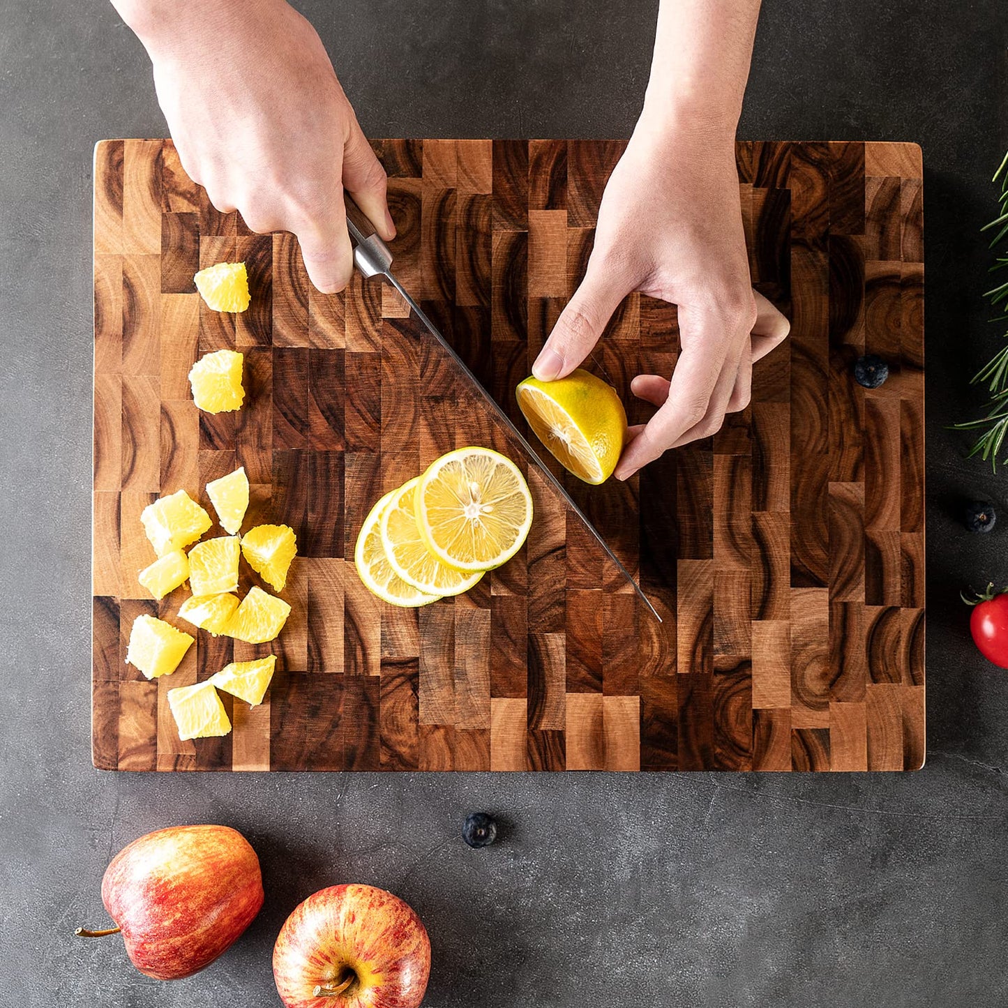End Grain Cutting Board, Acacia Wood Cutting Board with Non-slip Feet,16" x 12" x 1",Reversible Thick Heavy-Duty Wooden Chopping Board, Large Butcher Block for Kitchen