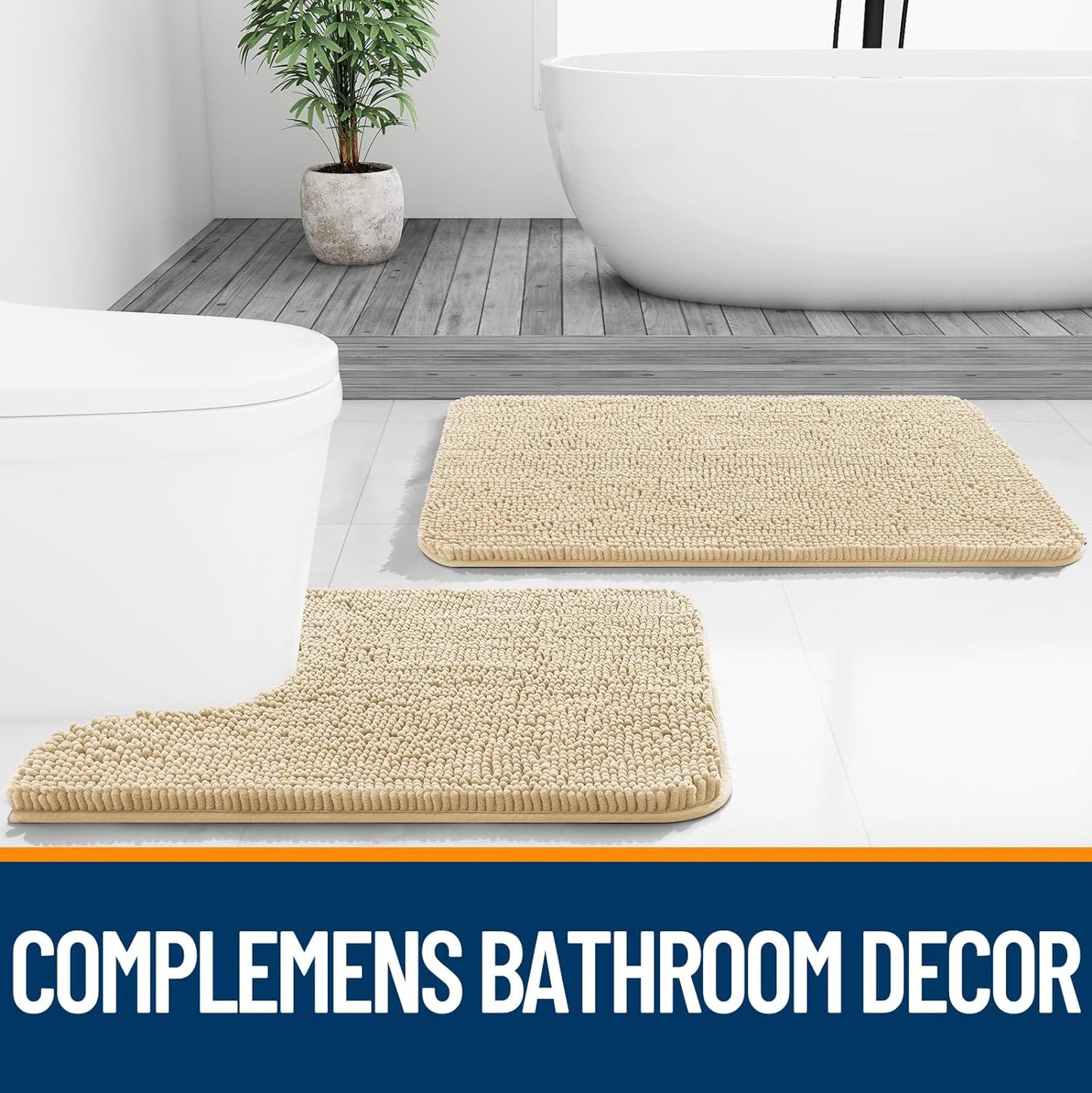 OLANLY Large Bathroom Rugs - Extra Soft Chenille Bath Mats | Quick Dry, Machine Washable, Beige 44x32