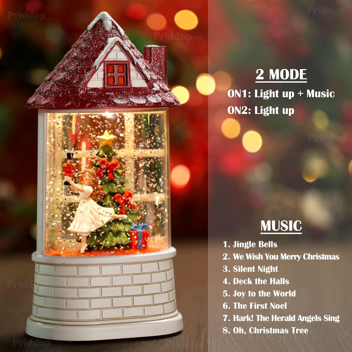 Priddop Nutcracker Snow Globe - Musical Ballerina Christmas Decoration | USB & Battery Powered