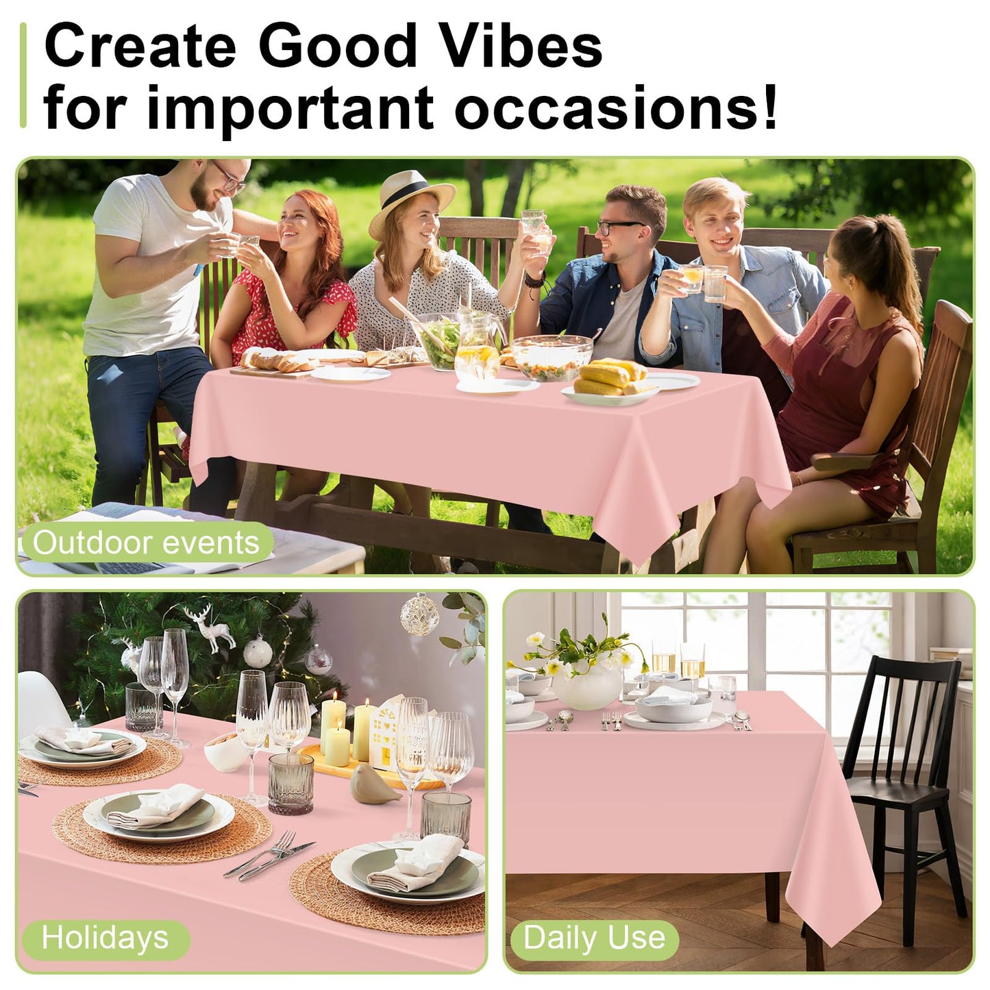 QIKSION Blush Pink Plastic Table Cloth Disposable 12 Pack, 54 x 108 Inch Tablecloths for Valentines, Easter, Mothers Day Decorations, Baby Shower Birthday Party, Rectangle Table Cover