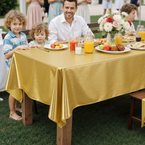 Htper 2 Pack Gold Tablecloth 60x102inch Waterproof Reusable Glitter Table Cloth for Rectangle Tables, Thick Shimmer Table Cover for Birthday Wedding Party Holiday OutdoorPicnic BBQ Table Decor