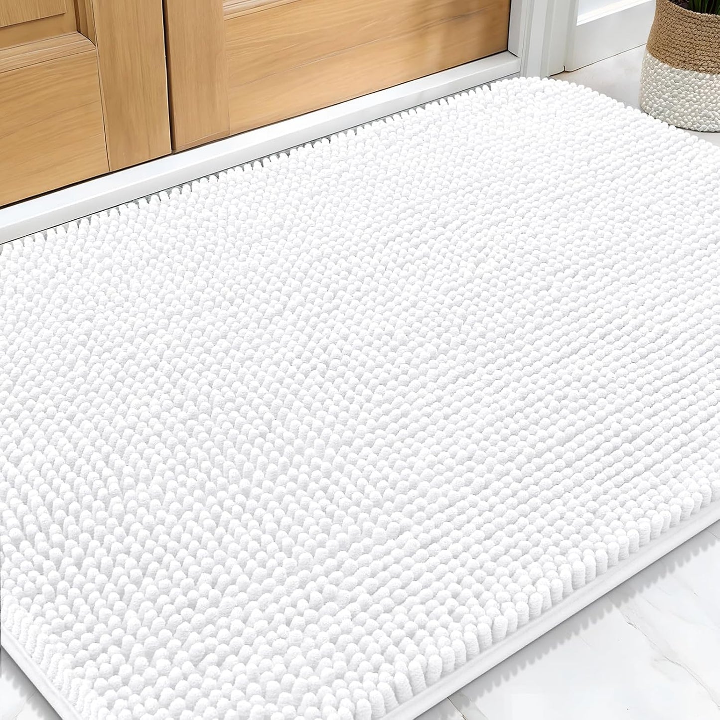 OLANLY Dog Door Mat - Absorbent Non-Slip Mud Mat for Indoor Use | Quick Dry Chenille, 30x20, White