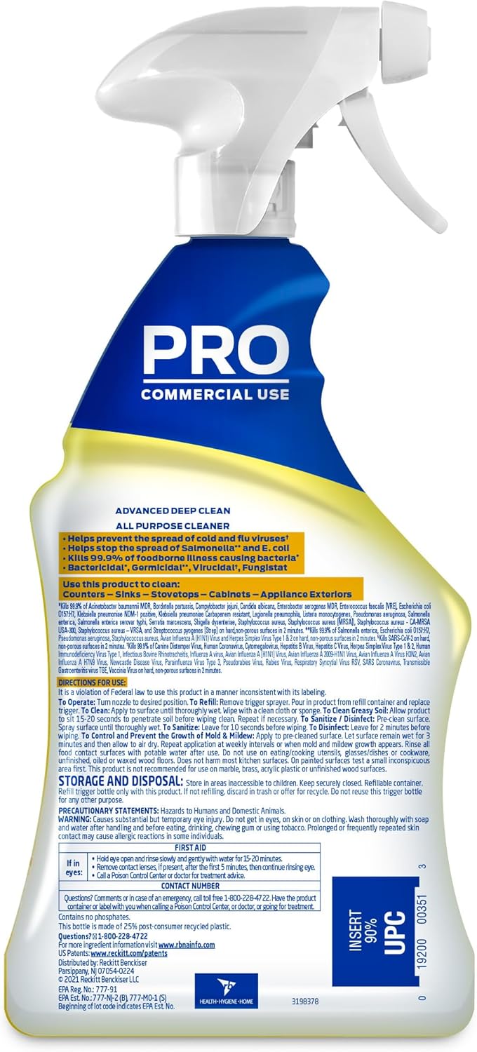 Lysol Pro All-Purpose Cleaner - Advanced Deep Cleaning Disinfectant Spray - Lemon Breeze - 32 oz Bottle (Pack of 12)