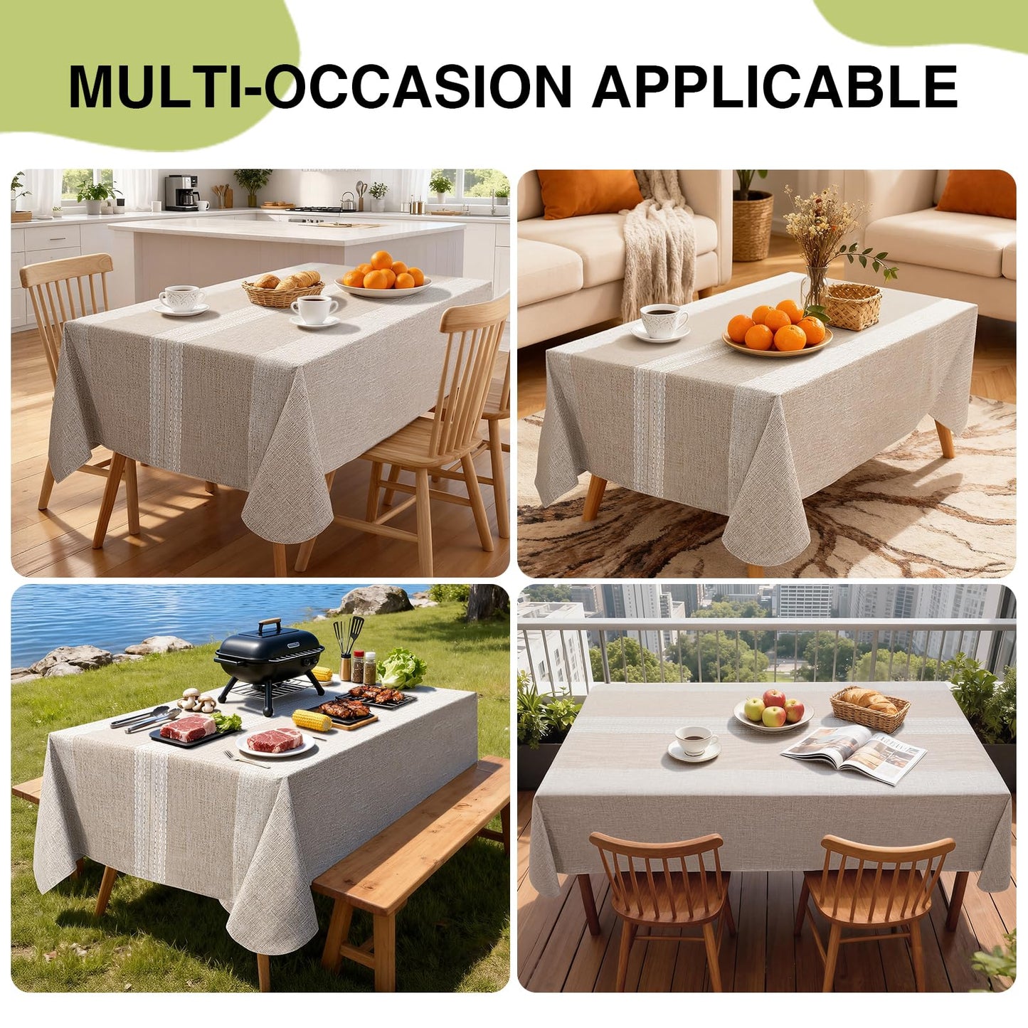 Vonabem 100% Waterproof Rectangle PVC Tablecloths, Vinyl Tablecloth with Flannel Backing, Wipeable Plastic Table Cover for Dinning, Picnic, Indoor and Outdoor(Brown, 52"x70")