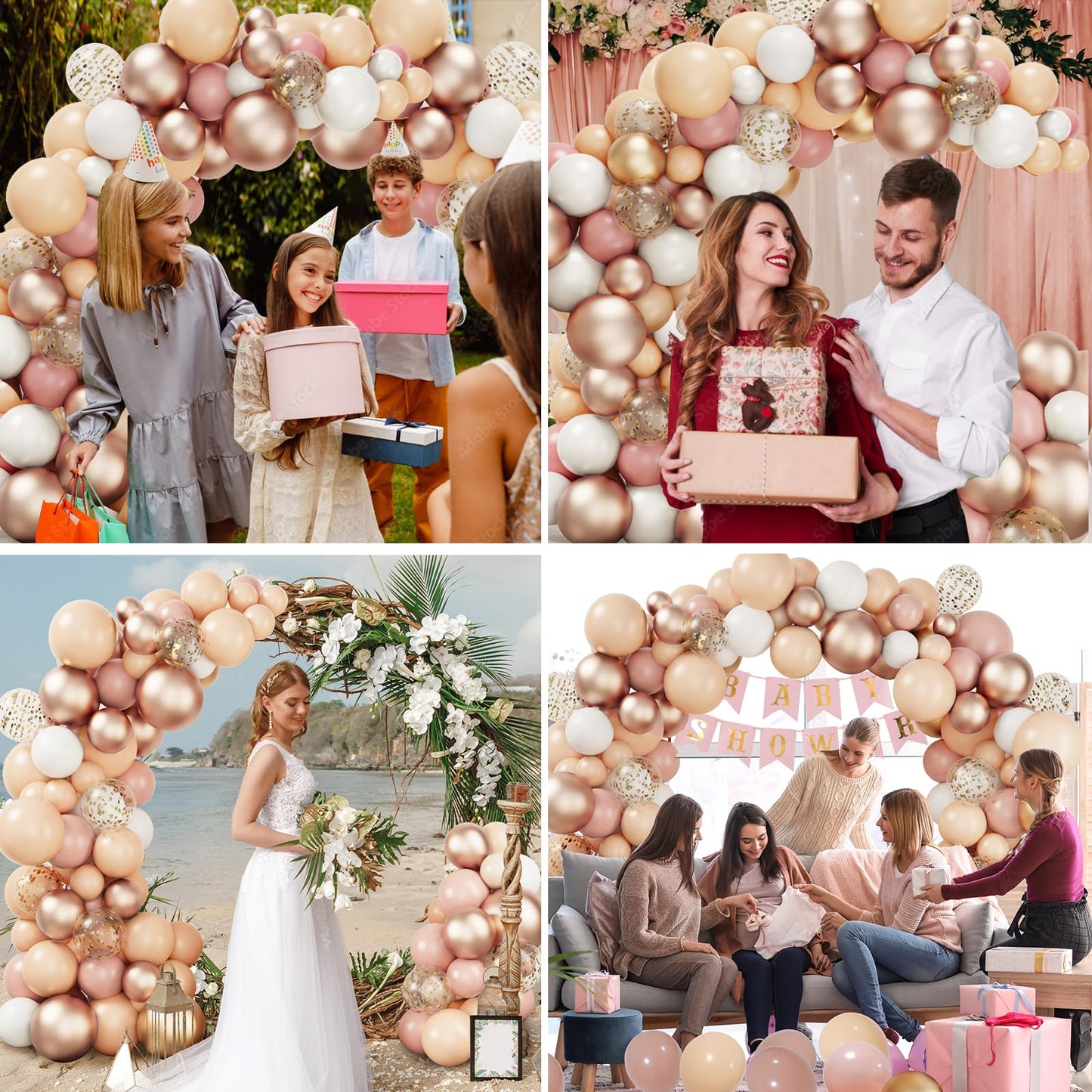 RUBFAC 130pcs Blush Pink Balloon Garland Arch Kit, Dusty Pink Peach Rose Gold White Balloon Garland Kit for Party Birthday Girl Baby Shower Boho Party Decorations