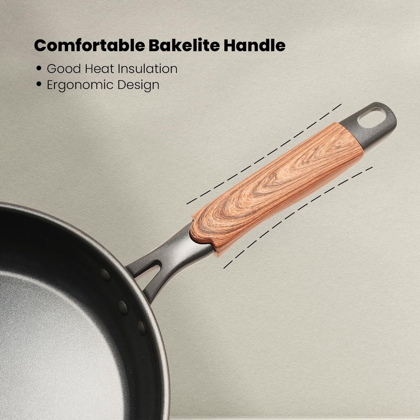 ZHANG XIAO QUAN SINCE 1628 Die-Cast Aluminum Nonstick Frying Pan 10 Inches with Non-Toxic Coating, Skillet with Bakelite Wood Grain Handle, Even Heating Cookware, PFOA/PFOS Free, Black