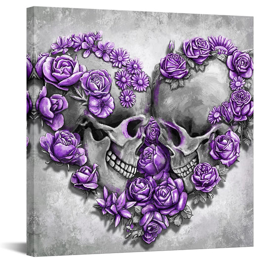 Artsbay Skull Wall Art Purple Skeleton Wall Decor Gothic Painting for Halloween Bedroomm Living Room 20" x 20"