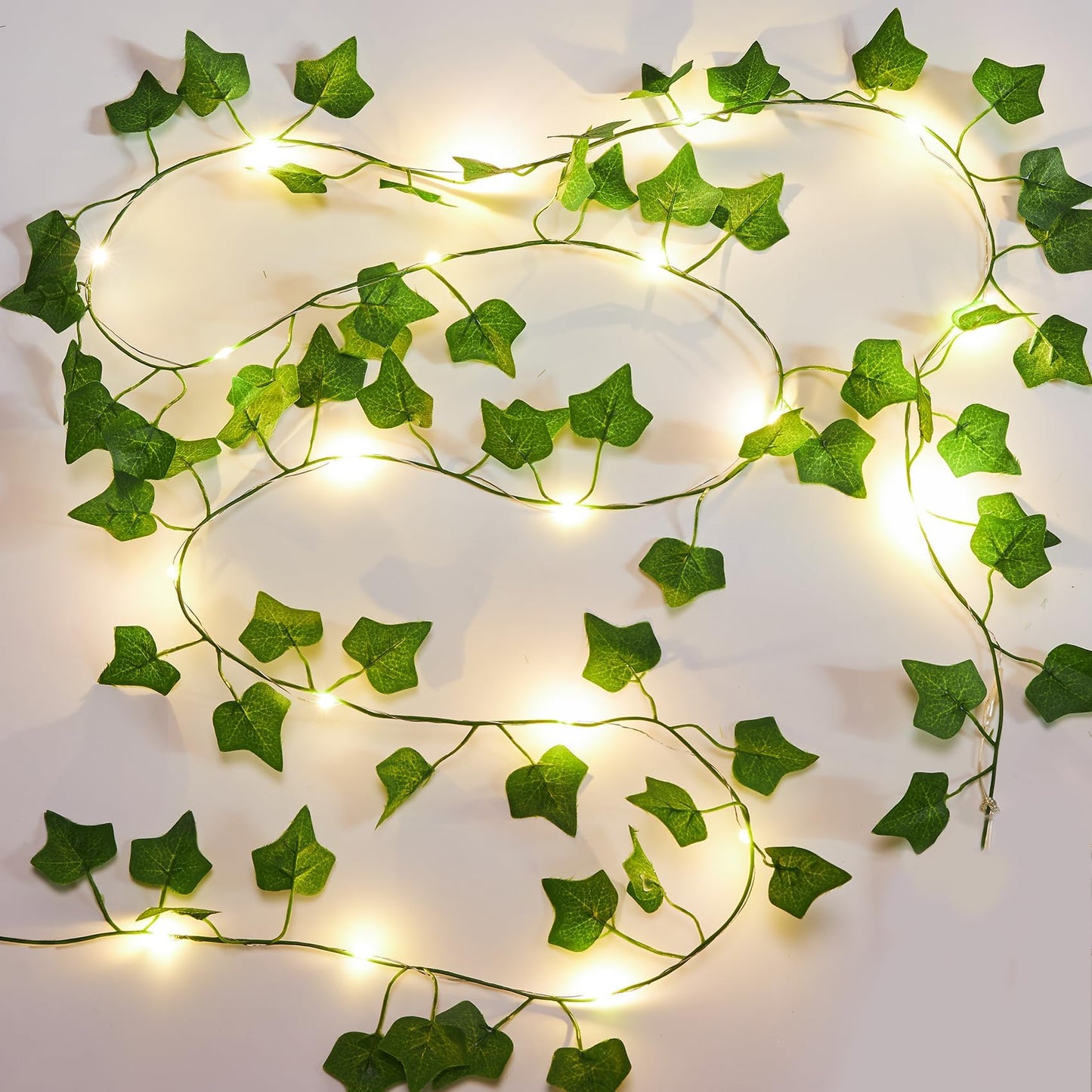 KASZOO 2 Pack 6.56 Ft Vines with Fairy Lights Battery Operated, 40 LEDs Artificial Garland Plant Vine Fairy Light, Hanging Ivy Lights for Bedroom Garden Party Wall Room Decor