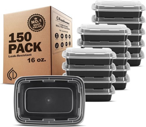 Freshware Meal Prep Containers - 16 oz BPA-Free Food Storage Bento Box - Stackable, 150 Count
