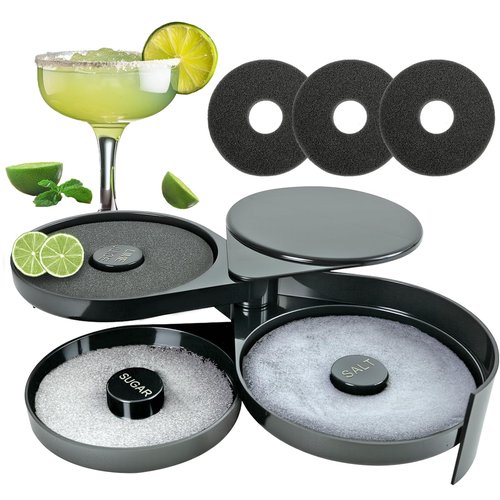 DUPDMKIN Margarita Salt Rimmer Set, 3-Tier Salt Rimmer for Cocktails with 3 Sponges, Bar Glass Rimmer Tool for Lime, Sugar and Salt