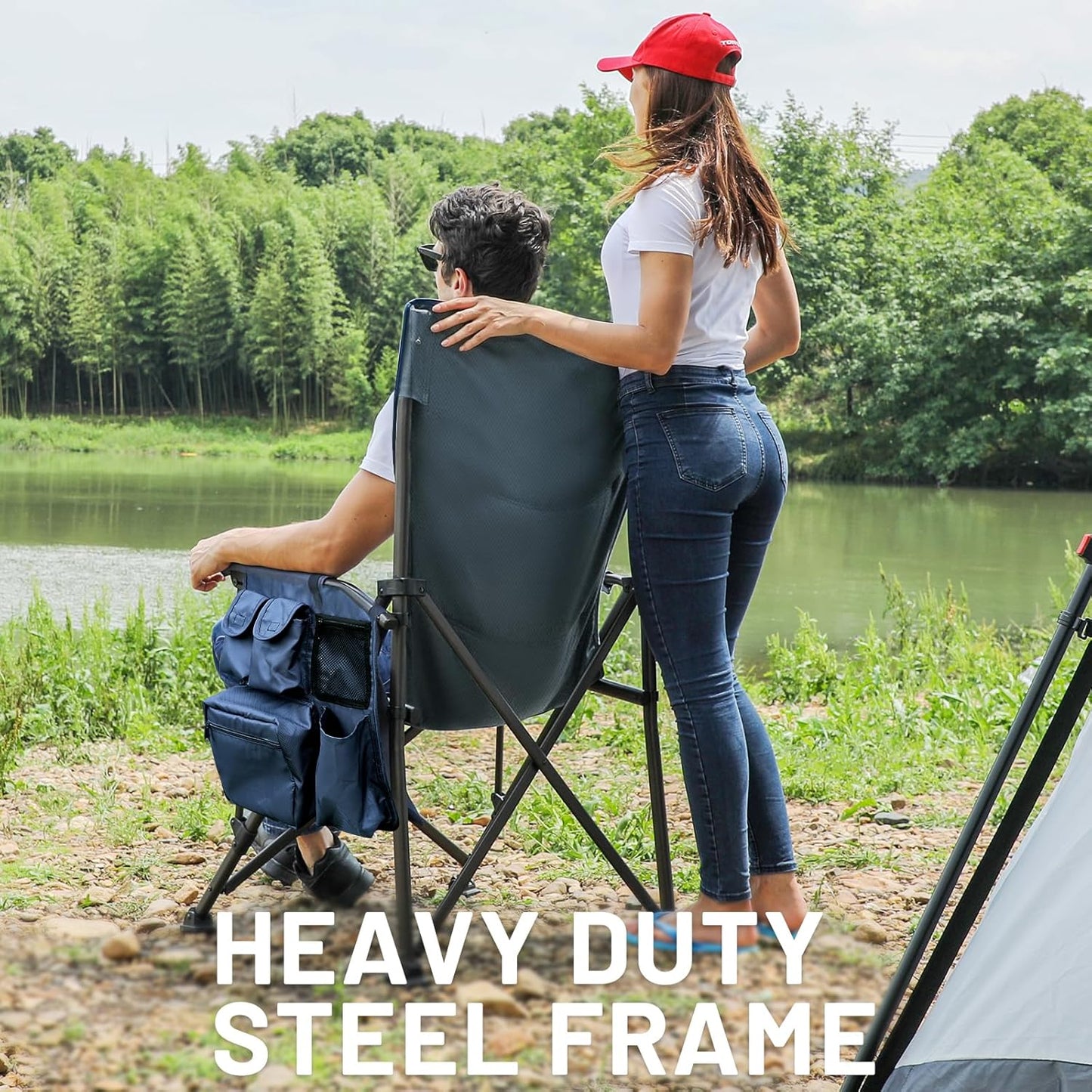 Timber Ridge Oversized Folding Camping Chair - Heavy Duty High Back Support Up to 500lbs | Includes Cup Holder & Cooler Bag