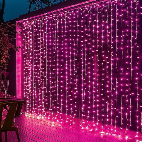 Dazzle Bright 300 LED Curtain String Lights - Pink Fairy Lights with 8 Modes | Waterproof for Weddings & Decor