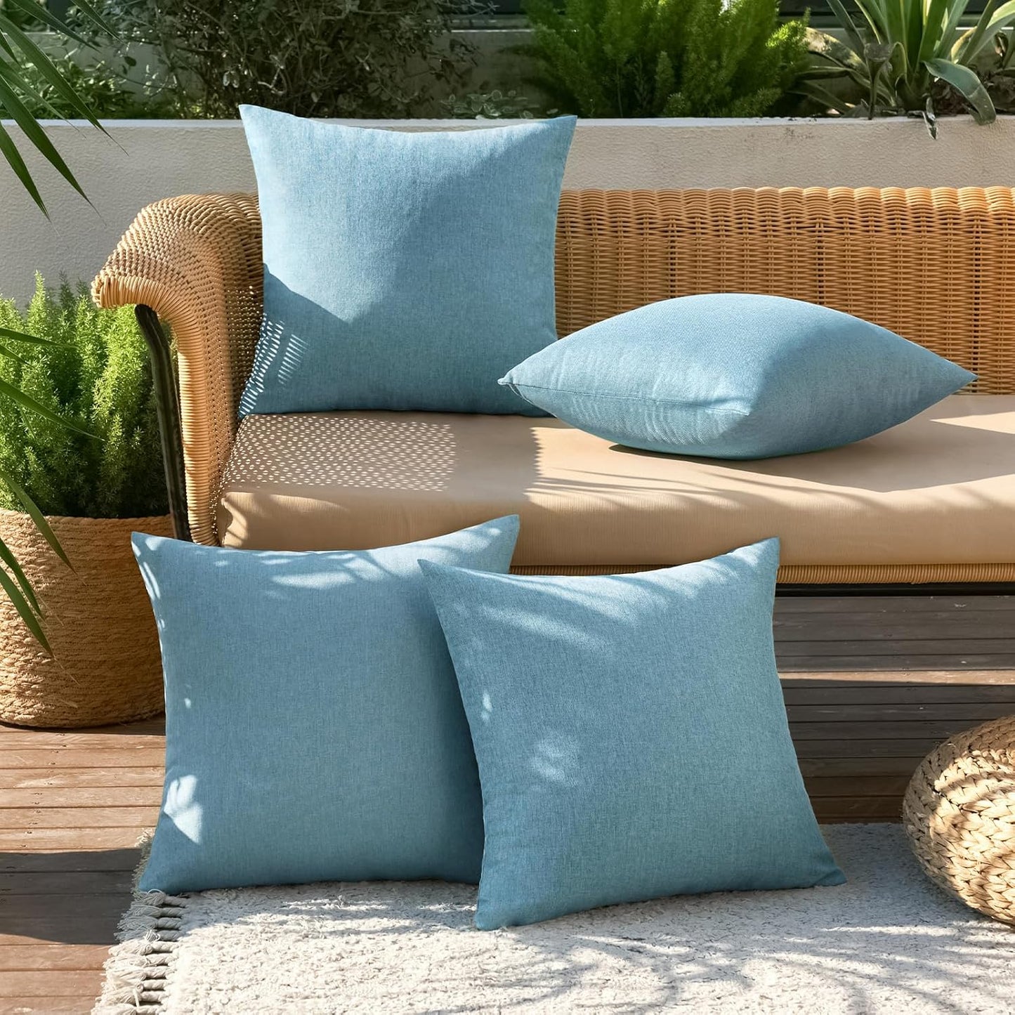 MIULEE Decorative Outdoor Throw Pillow Covers - Waterproof Linen Cushion Cases | 18x18 Inch, Blue Gray (Pack of 4)