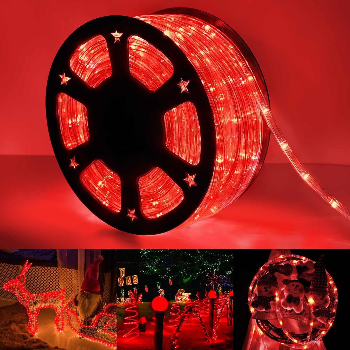 50ft LED Rope Lights Outdoor, 360 LED Connectable and Flexible Tube Lights with 8 Modes, Waterproof LED Rope Lighting for Garden, Patio, Pool, Bedroom, Party, Indoor Outdoor Christmas Decoration (Red)