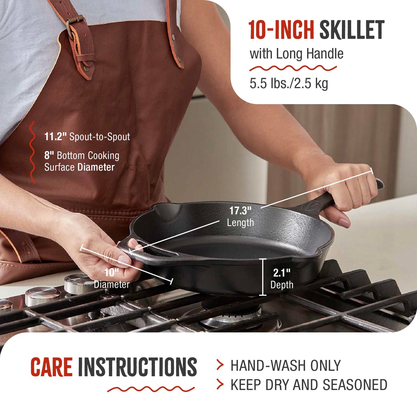 Victoria 10-Inch Cast Iron Skillet, Pre-Seasoned Cast-Iron Frying Pan with Long Handle, Made in Colombia