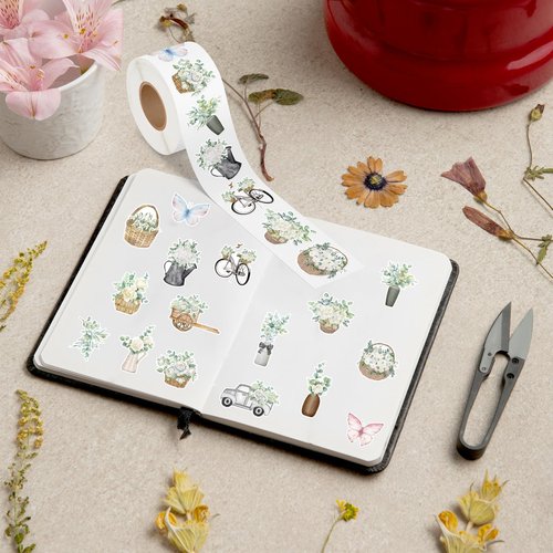 CNhoqc Watercolor Plant Sticker Rolls - 1000Pcs Spring Natural Plant Waterproof Vinyl Reusable Laptop Stickers Self Adhesive Water Bottle Activity Pad Birthday Party Favors Gift Easter Basket Stuffers