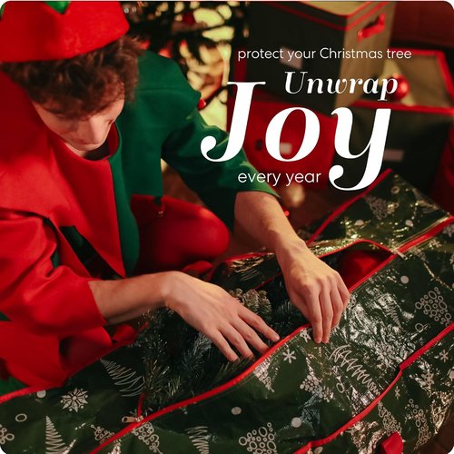 Christmas Tree Storage Bag | Durable Waterproof Zippered Bag for 7.5 Foot Artificial Tree - Protects Against Dust & Moisture (Green Printed)