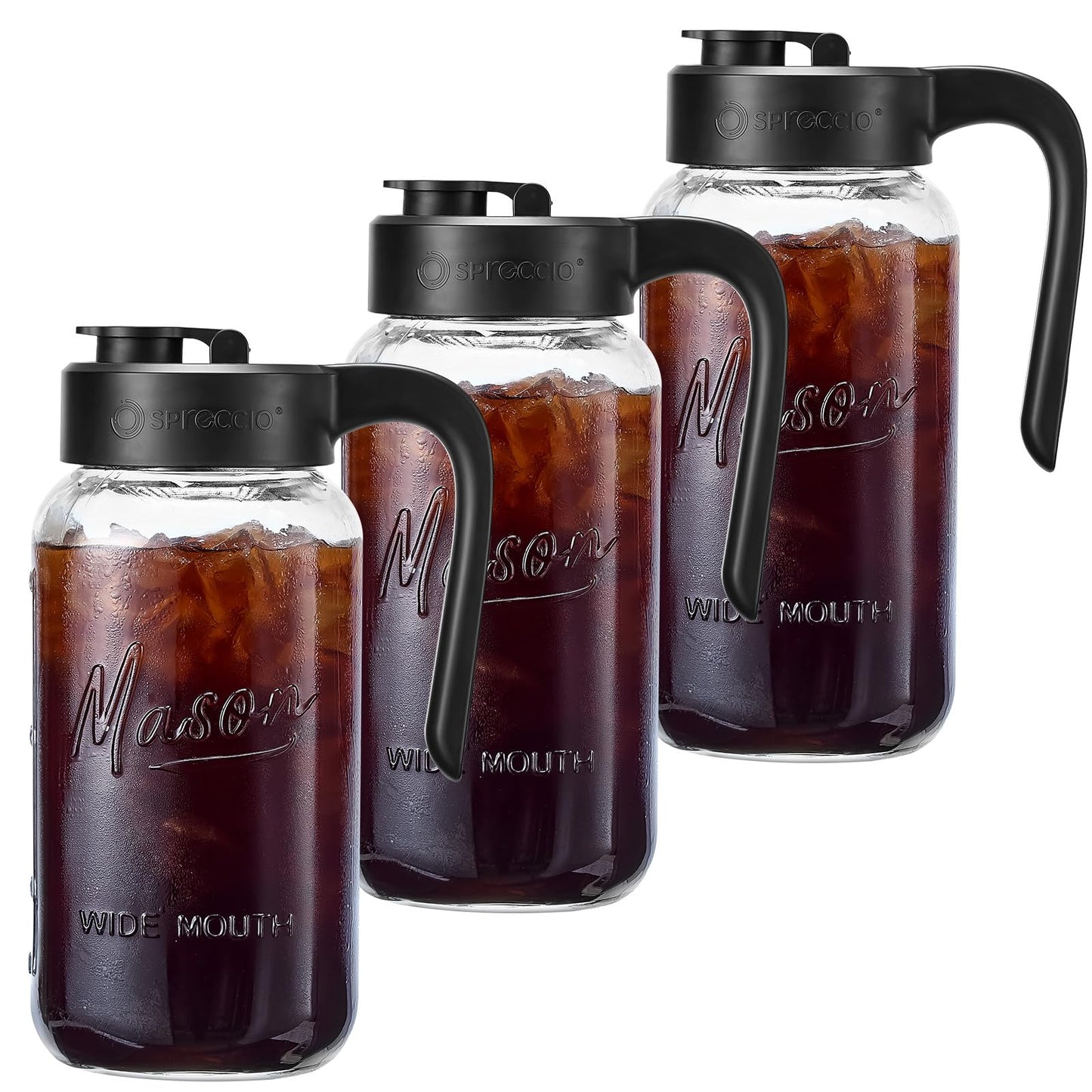 Spreccio Mason Jar Pitcher - Airtight & Leakproof Glass Pitcher with Lid, Perfect for Breastmilk, Cold Brew, and Sun Tea, 2 Quart (64 oz) Mason Jar with Pour Spout Lid