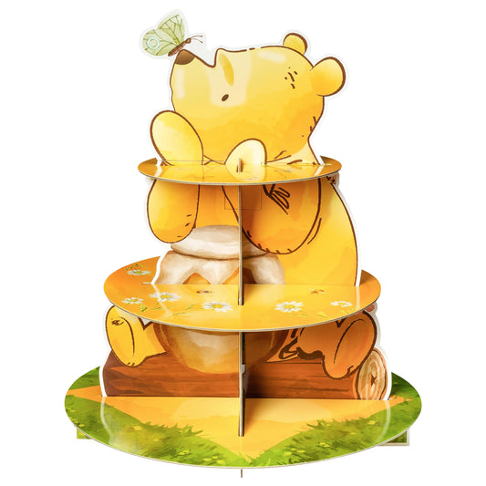 Z1juce Winnie Themed Cupcake Stand - 3 Tier Winnie Party Dessert Holder Bear Theme Cardboard Cake Stand for Birthday Party Decorations Bear Cupcake Display for Boys Girls Baby Shower Party Supplies