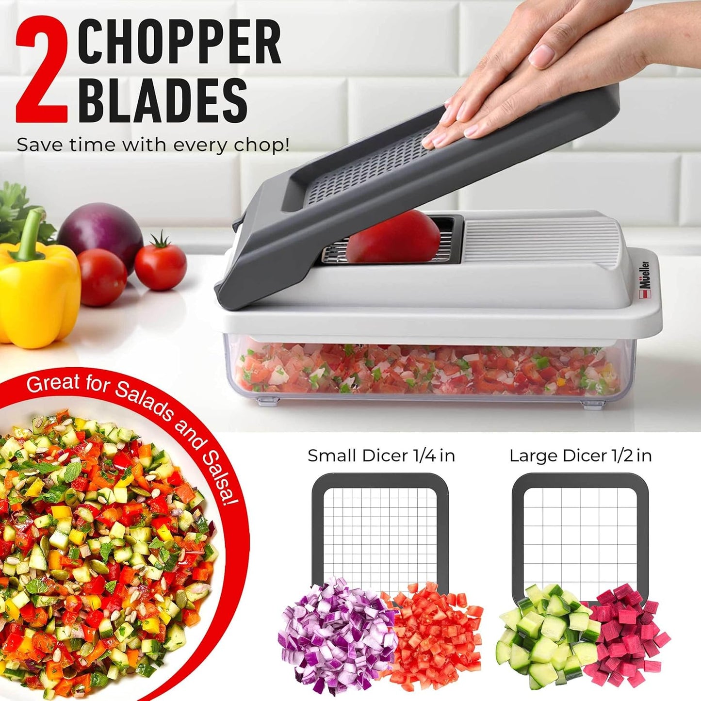 Mueller Vegetable Chopper - Mandoline Slicer & Dicer with Container | Versatile Kitchen Gadget in White Sand/Grey