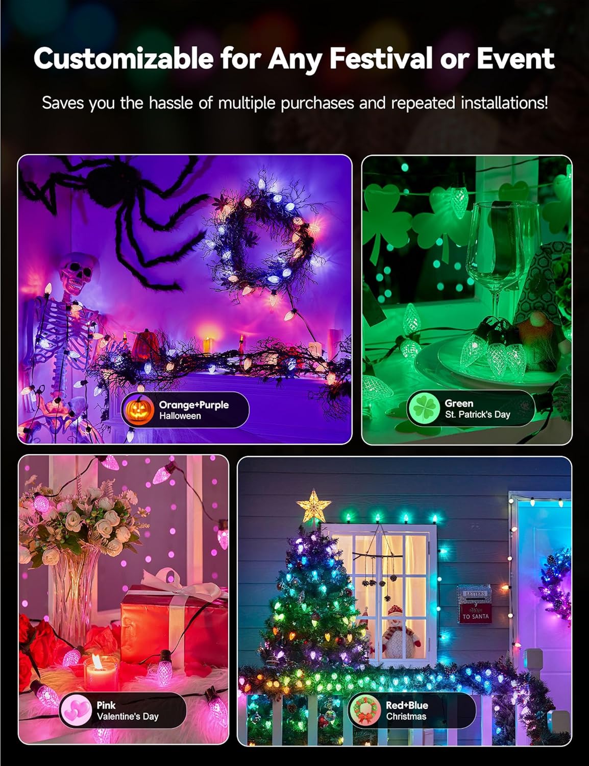 Minetom Smart C9 Christmas Lights - 100 LED Color Changing Fairy Lights | App Control & Music Sync, 99FT