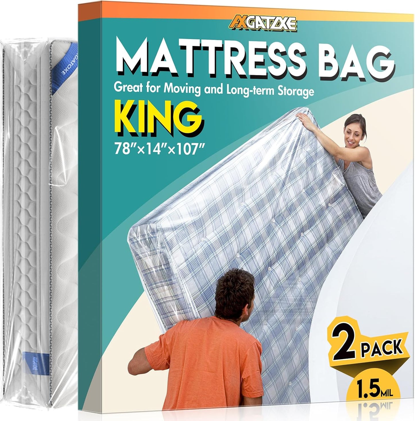 Skiennix Plastic Mattress Bag - Waterproof Moving Cover for King Size Mattresses | 2-Pack (1.5MIL)