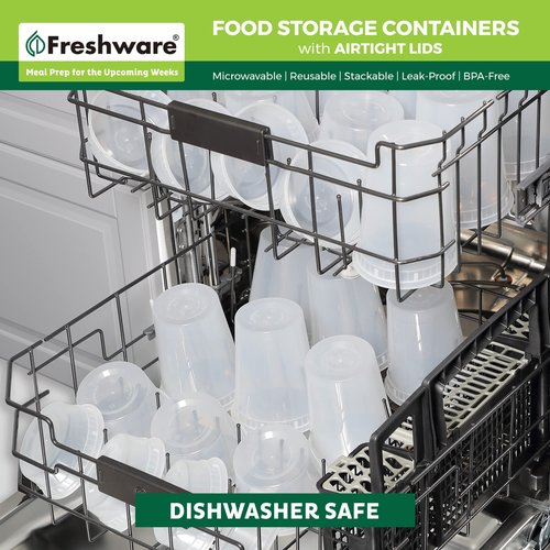 Freshware Food Storage Containers [24 Set] 32 oz Plastic Deli Containers with Lids, Slime, Soup, Meal Prep Containers, BPA Free, Stackable, Leakproof, Dishwasher and Freezer Safe, Translucent