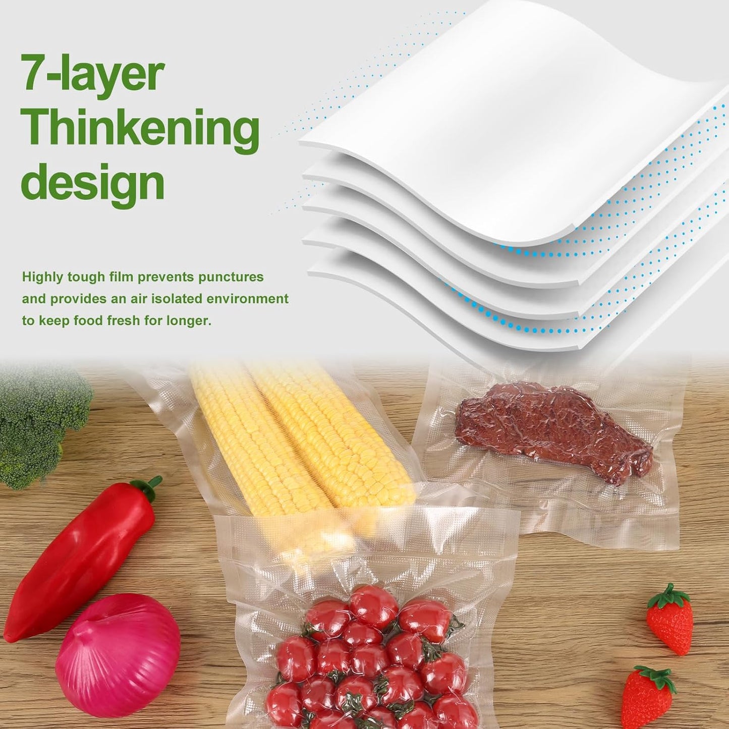 Moretoes Vacuum Sealer Bags - 3 Rolls of 8" x 33' BPA-Free Food Storage Bags for Sous Vide & Meal Prep