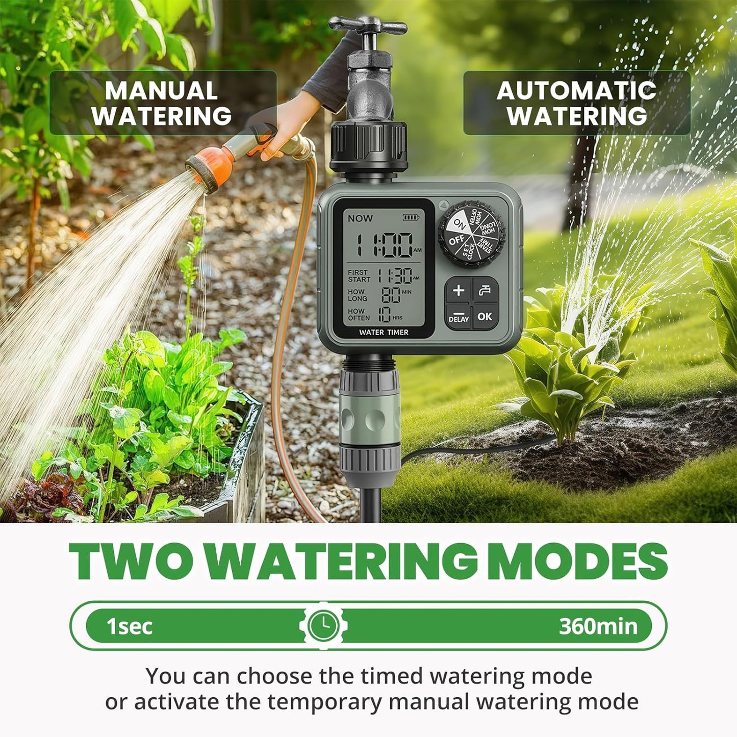 Skiennix Water Timer - Automatic Garden Hose Sprinkler with Rain Delay & Manual Modes | Ideal for Lawn & Drip Irrigation