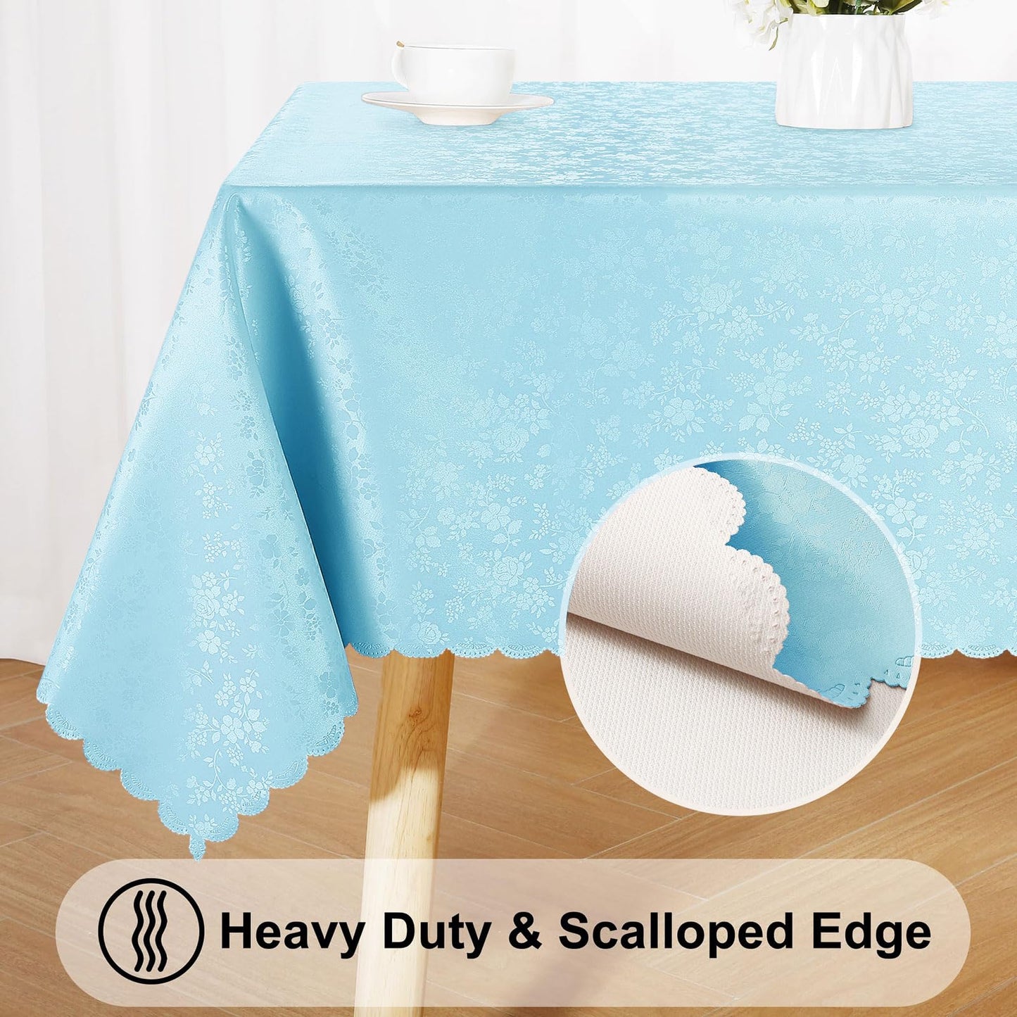 Smiry Rectangle Table Cloth, Waterproof Heavy Duty Vinyl Tablecloths, Wipeable Washable Table Cover for Kitchen and Dining Room (Light Blue, 60" X 102")