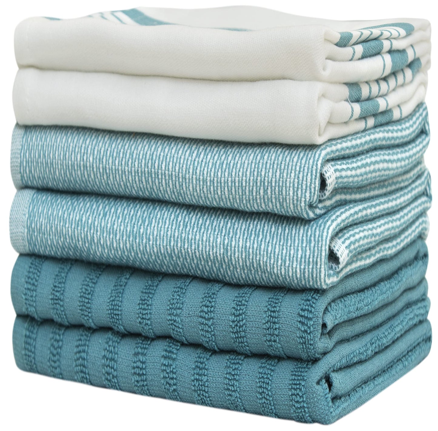 Premium Kitchen Towels (20”x 28”, 6 Pack) | Large Cotton Dish Towels | Flat & Terry Highly Absorbent Kitchen Linen Set with Hanging Loop | Aqua