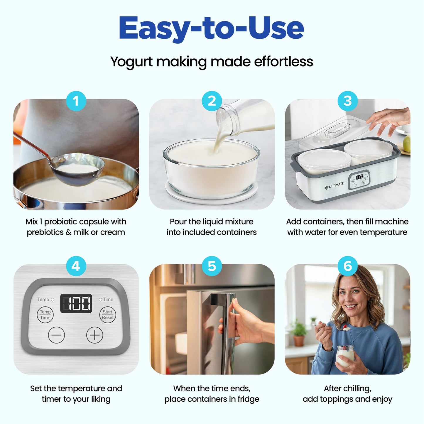 Ultimate Probiotic Yogurt Maker with Adjustable Time & Temperature Control, Make Trillions of Probiotics for Better Gut Health, Two 1-Quart Containers for Larger Batches, ULTIMATE LIFETIME WARRANTY