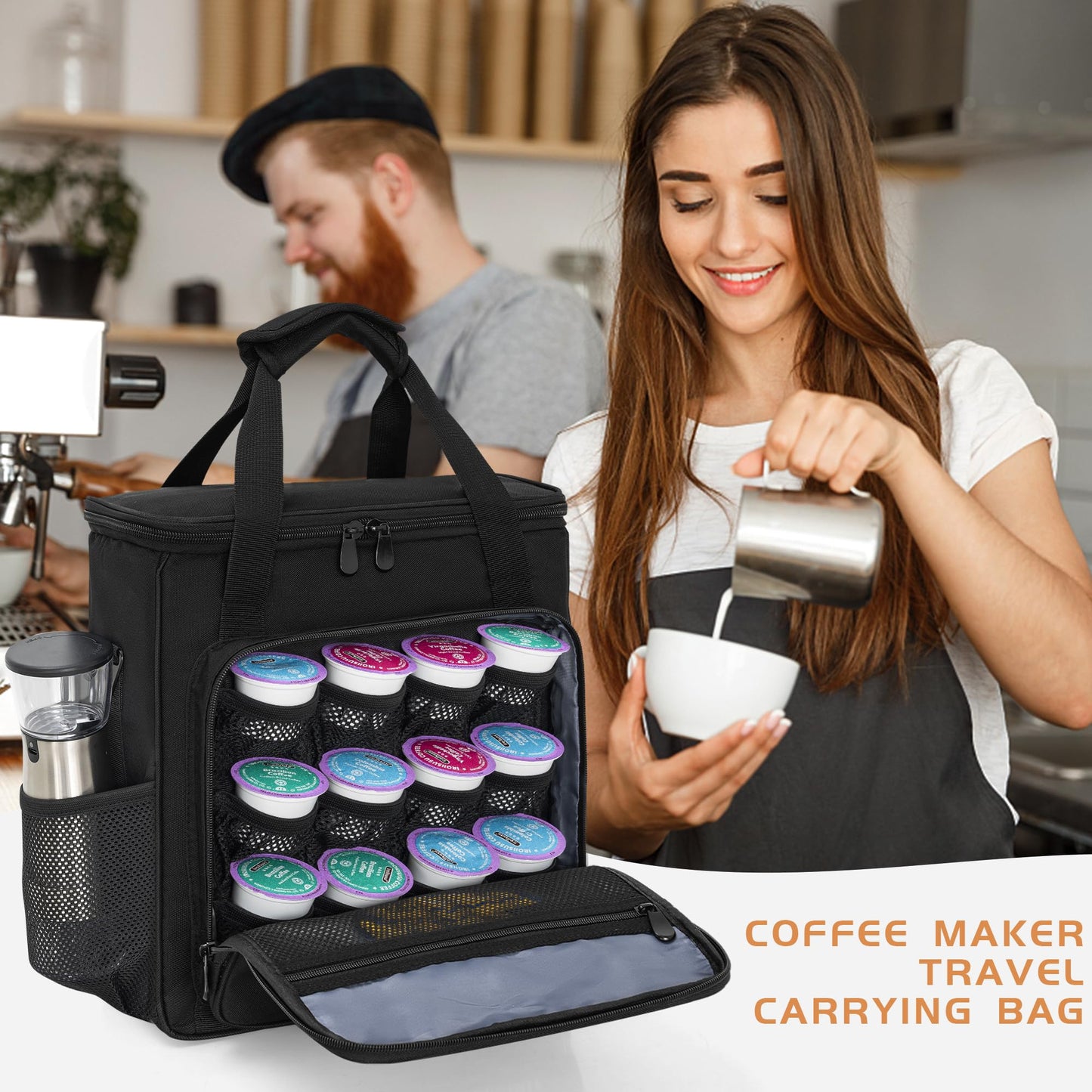 OUUTMEE Coffee Maker Carrying Bag Compatible with Keurig K-Mini or K-Mini Plus, Single Serve Coffee Brewer Portable Storage Bag with Extra Pockets, Storage Tote Case With Shoulder Strap